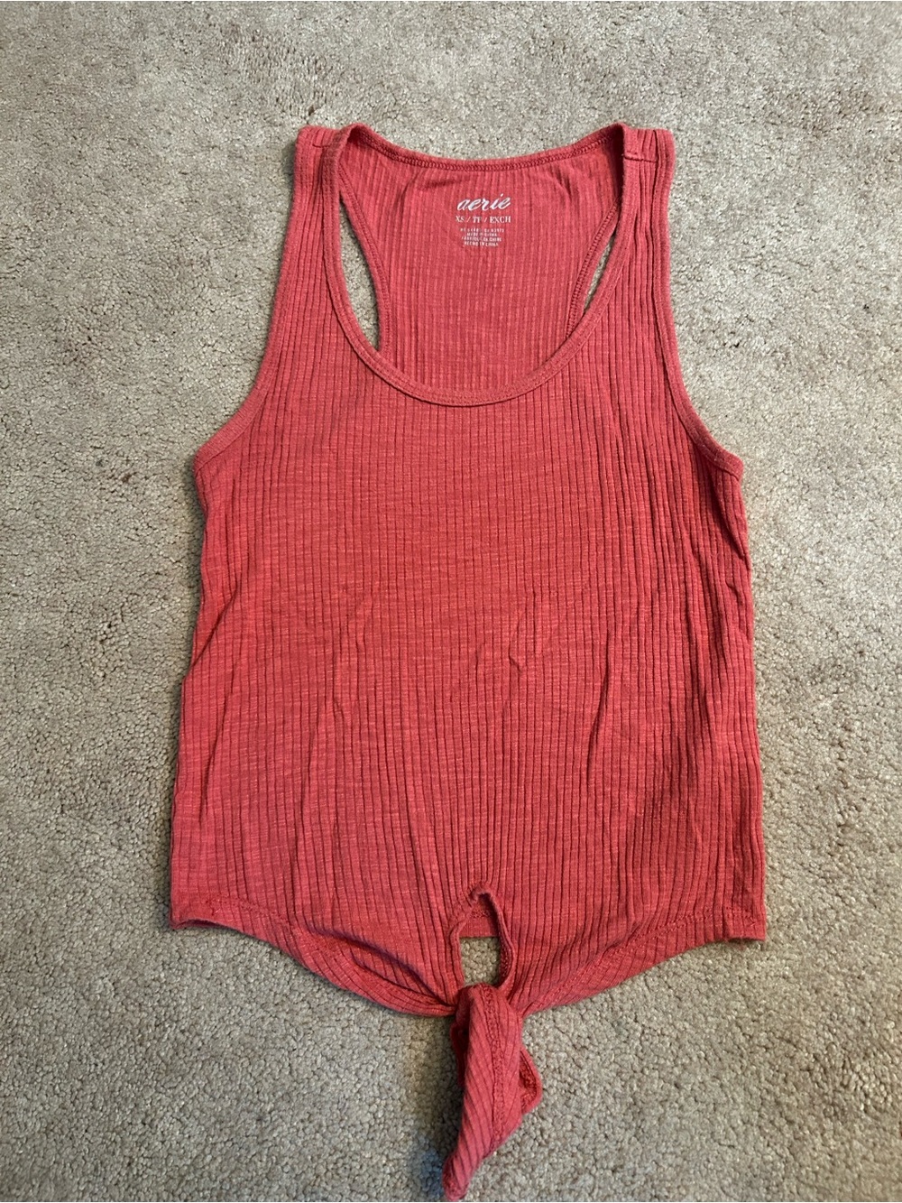 aerie Ribbed Tie-Knot Tank Top - Coral size XS